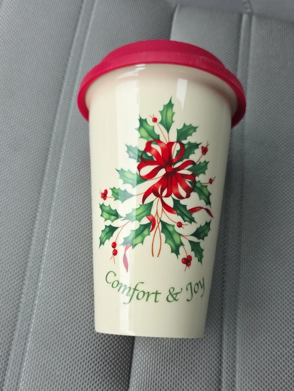 Lenox Ceramic Comfort & Joy Holiday 12 Oz. Travel Mug with Red Lid